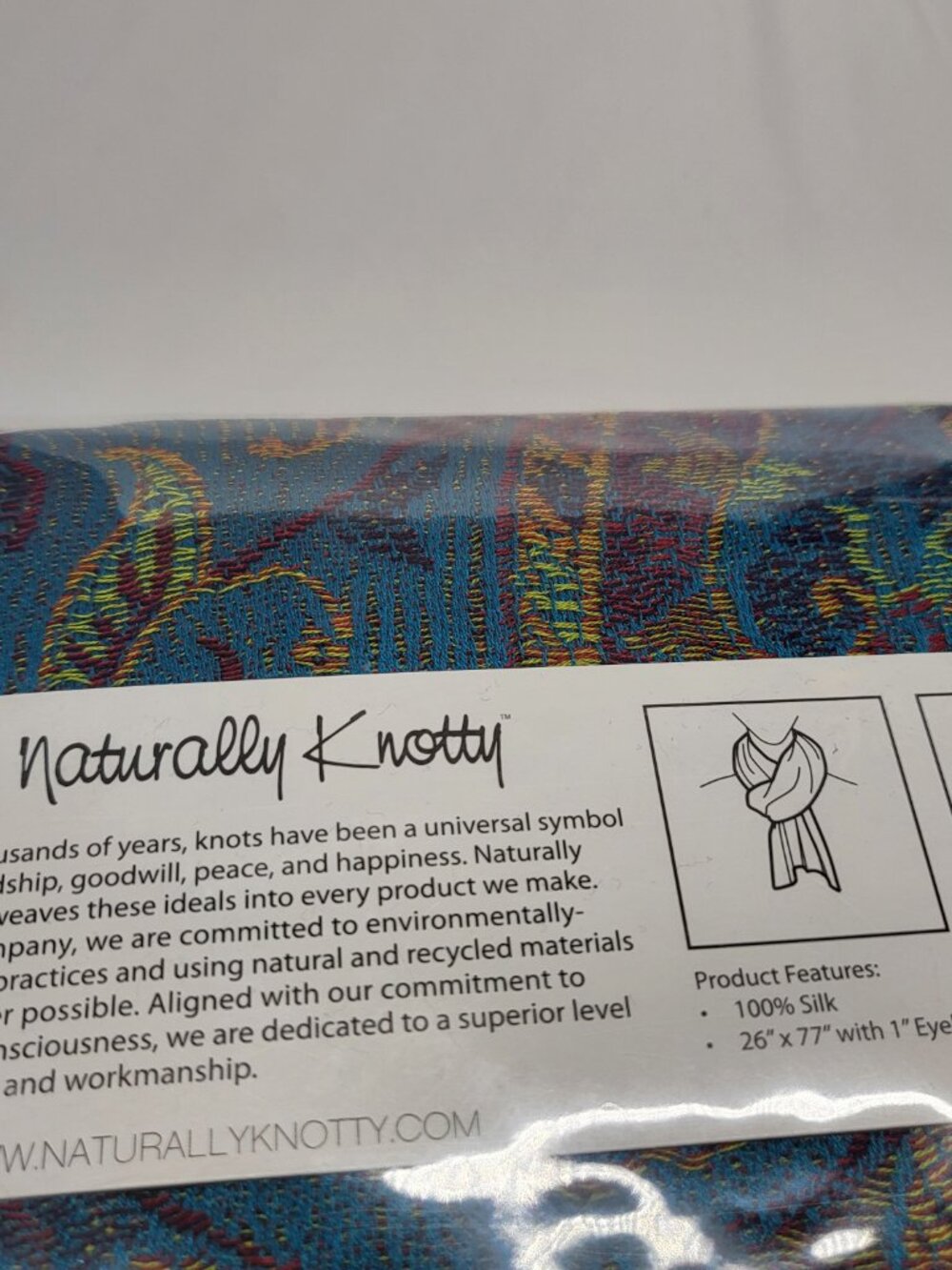Naturally Knotty 100% Silk Jacquard Shawls Turquoise Boho 26" X 77"